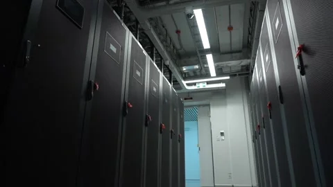 A row of cabinets with storage in the data center. Stock Footage 217471194