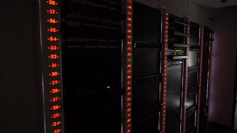 A row of cabinets with storage in the data center. Stock Footage 217471241