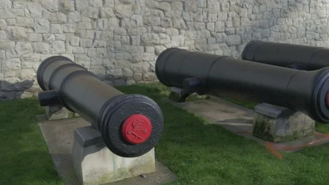 A Row of Cannons in Tower of London Stock Footage 145662197