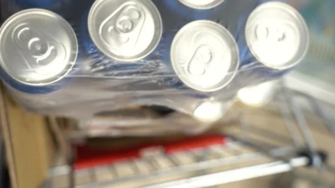 Row of cans of beer in cart Stock Footage 157500270