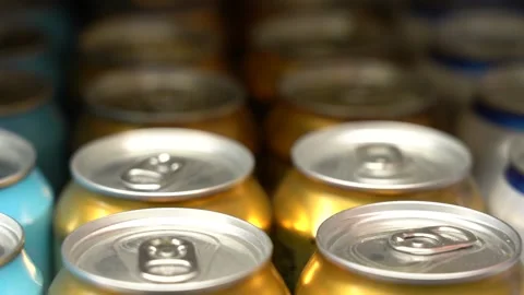 Row of cans of beer in a store Stock Footage 156413248