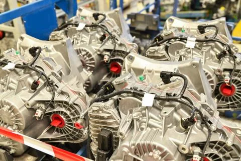 Row of car motor machine engine Stock Photos