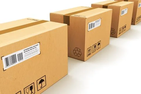 Row of cardboard boxes Stock Illustration