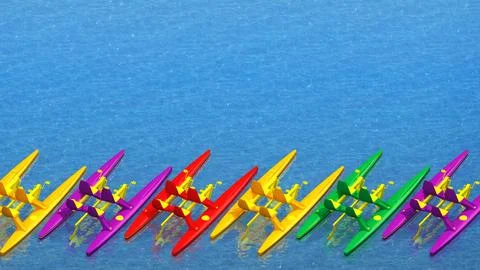 Row of catamarans of different colors Stock Illustration