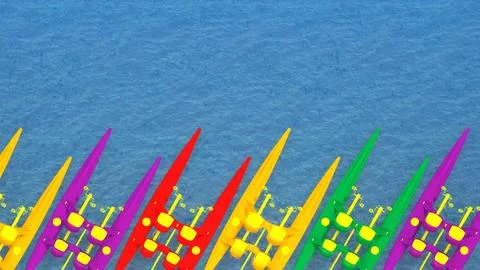 Row of catamarans of different colors Stock Illustration