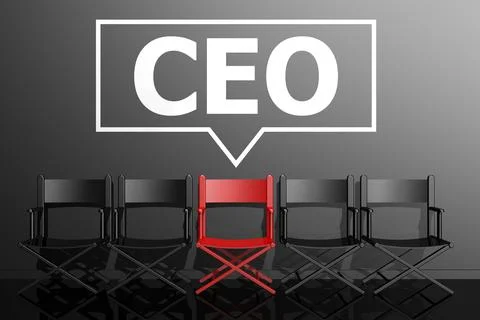 Row of chairs with CEO text on the wall Stock Illustration