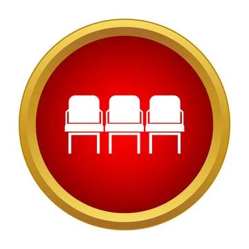 Row of chairs minimal icon inside red circle Stock Illustration