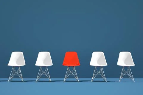 Row of chairs with one odd one out. Job opportunity. Business leadership. rec Stock Photos