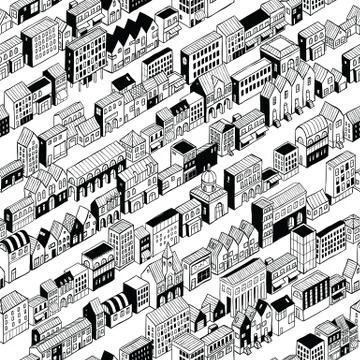 Row City Seamless Pattern Isometric Stock Illustration