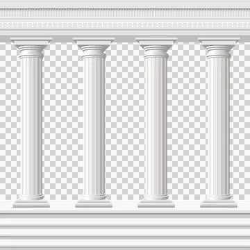 Row of classical white columns, architectural design, with black background.. Ilustración de archivo