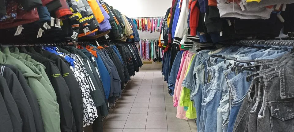 Row of clothes in a store Stock Photos