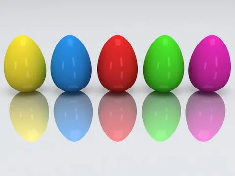 Row of colored eggs. 3D. Stock Illustration