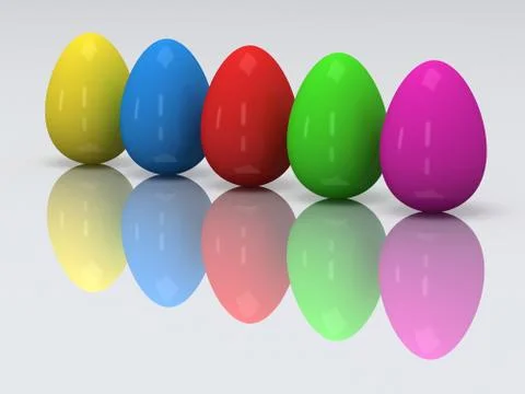 Row of colored eggs. 3D. Illustrazione stock