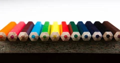 Row of colored pencils Stock Photos