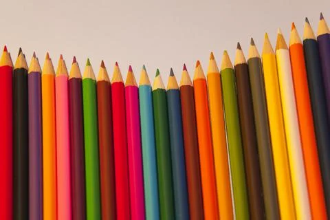 Row of colored pencils with sharp points 写真素材