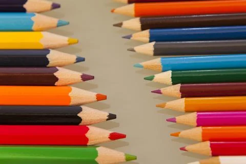 Row of colored pencils with sharp points Stockfoto's