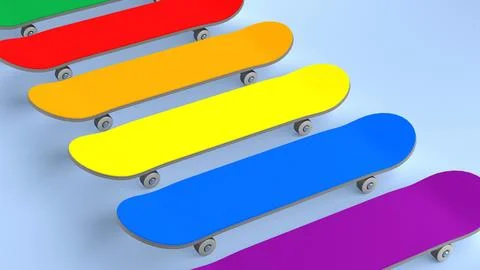 Row of colored skateboards Stock Illustration