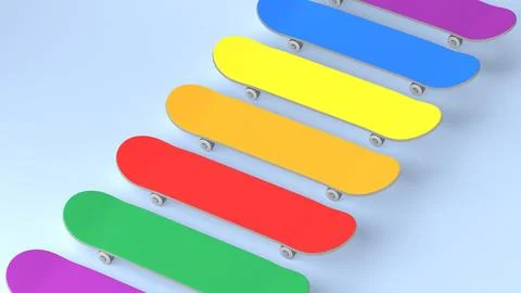 Row of colored skateboards Stock Illustration