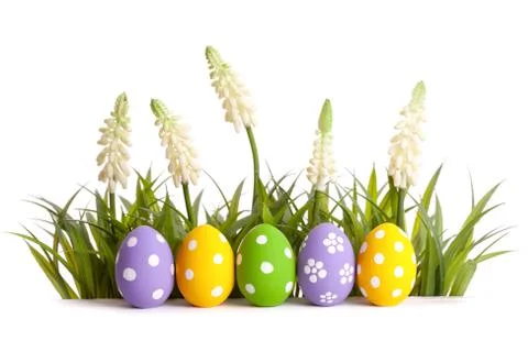 Row of colorful Easter eggs Stock Photos