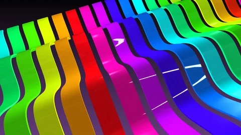 A row of colorful stripes with wave motion and reflections. 3D background. Stock Footage 112576873
