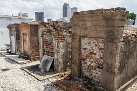 Row of Crumbling  Brick Tombs Stock Photos