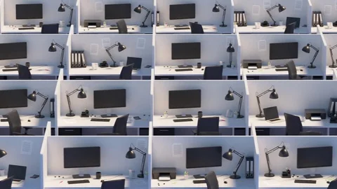 Row Of Cubicles In Office Video stock 73712608