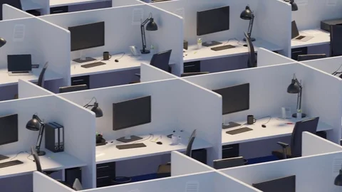 Row Of Cubicles In Office Video stock 73712690