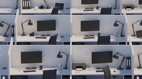 Row Of Cubicles In Office Video stock 73712720