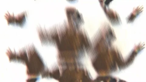 Row of dancers raising arms framed by dotted rings Stock Footage 346778456