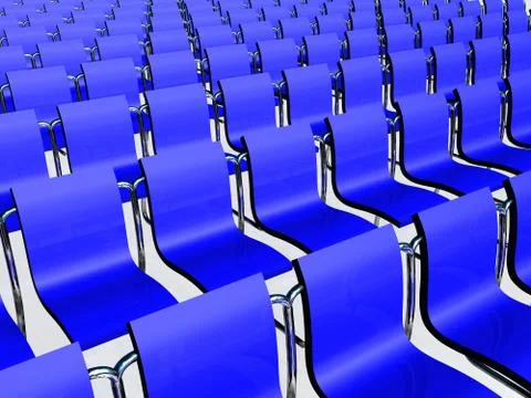 A row of dark blue chairs is in the hall of meetings Stock Illustration
