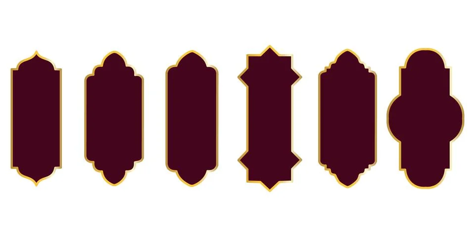Row of dark red Islamic window silhouettes with different scalloped arched .. イラスト素材