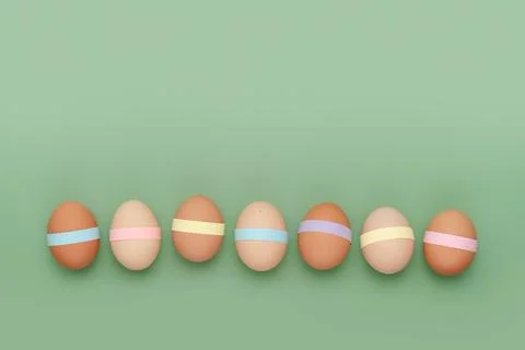 Row of decorated eggs. Fun Easter background Stock Photos