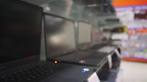 Row of desktop computers in a store Stock Footage 297225887