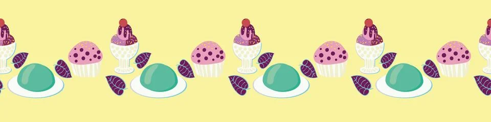 Row of desserts seamless vector border print Stock Illustration