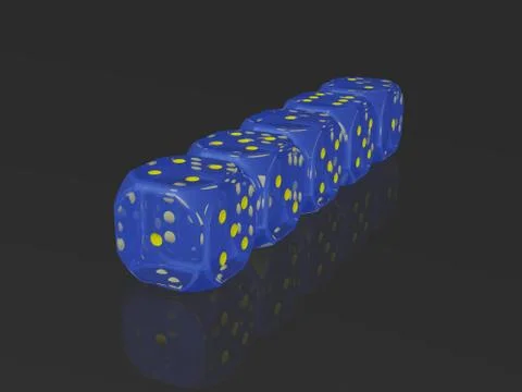 A row of dices on reflective surface Stock Illustration