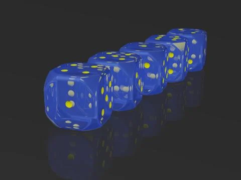 A row of dices on reflective surface Stock Illustration