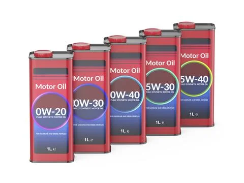 Row with different car motor oils Illustrazione stock