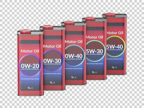 Row with different car motor oils Illustrazione stock
