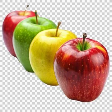 A row of different colored apples including red, green, and yellow. Stock Photos