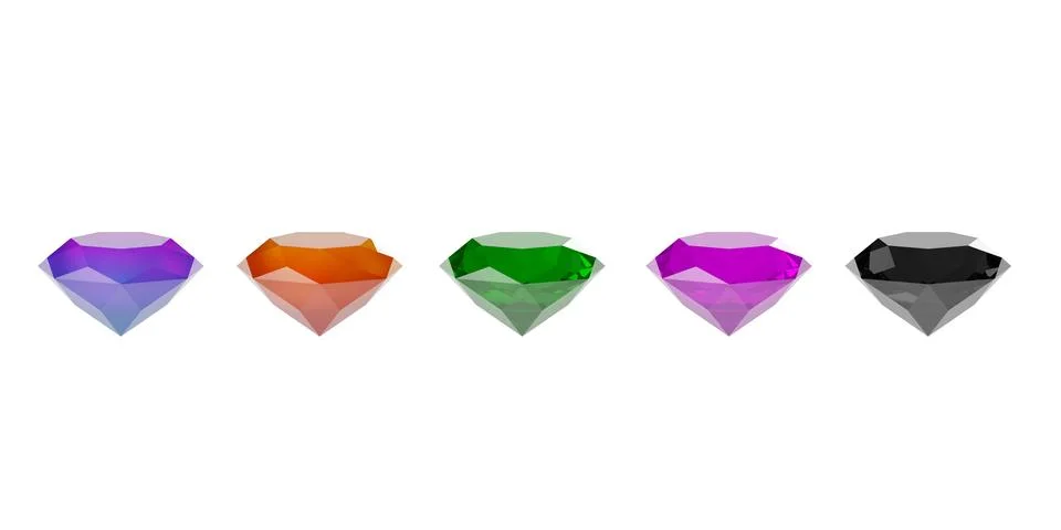Row of different colored single cut gemstones isolated on white background Stock Illustration