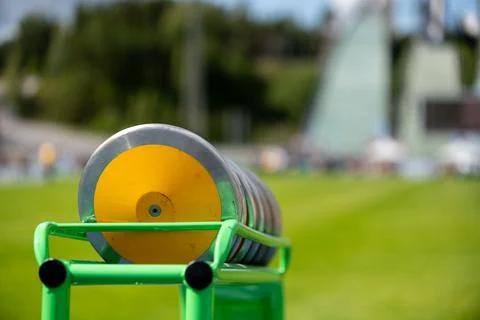 Row of discus throws Stock Photos