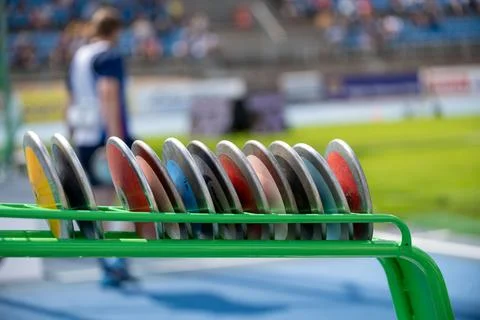 Row of discus throws Stock Photos