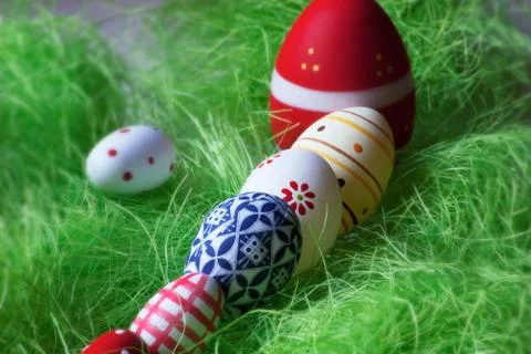 Row of easter colored eggs Stock Photos