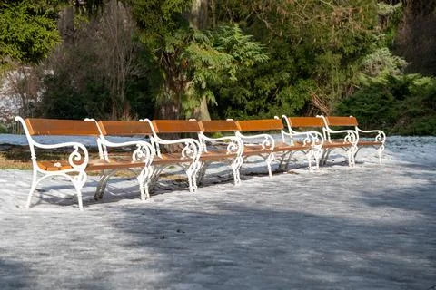 A Row of Empty Benches Stock Photos