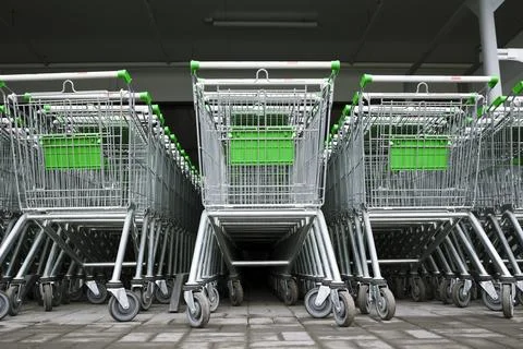 Row of empty cart in the supermarket . Stock Photos