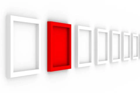 Row empty frames on white background. Isolated 3D image Stock-Illustration