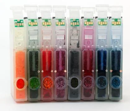 Row of empty ink cartridges Stock-Fotos