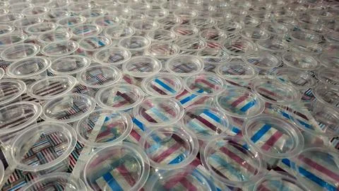 Row Of Empty Transparent Plastic Portion Cups Stock Photos