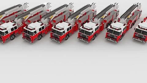 Row of fire trucks with copy space Stock Illustration