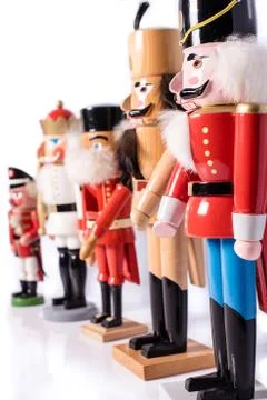Row of five antique nutcrackers Stock Photos
